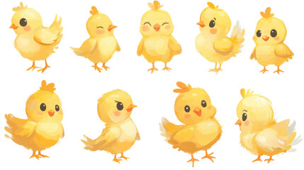 Many cute chicks isolated on white background 