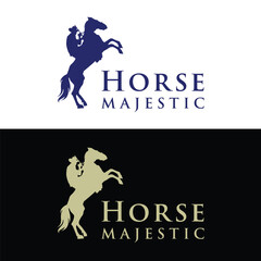 Silhouette Cowboy riding prancing horse logotype logo design