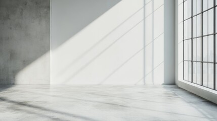 Obraz premium Sunlit Minimalist Interior: Concrete Floor, White Wall, Large Window