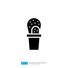 Black Silhouette of an Ice Cream Cone with Cactus Icon and Sprinkles on a White Background
