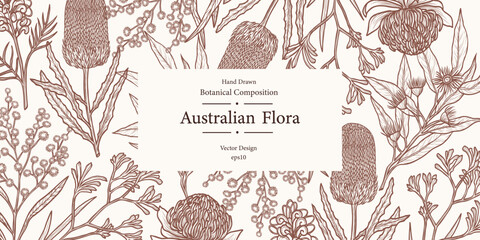 Hand drawn Australian flowers and plants card © Maria