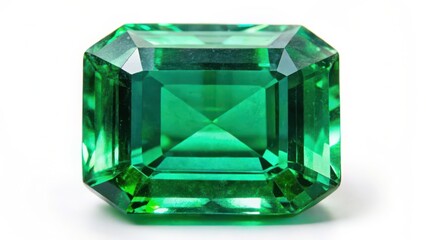 Emerald gemstone, emerald cut, white background