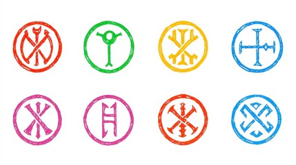 Norse Runes of Protection, intricate symbols representing strength and healing, beautifully illustrated in watercolor style, isolated on white for versatile use in designs.