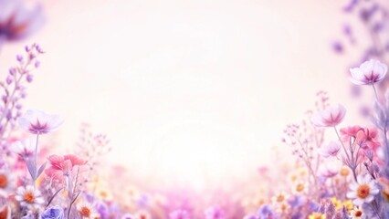 Fototapeta premium Spring floral composition made of fresh colorful flowers on a light pastel background. Festive flower concept. Summer floral composition made of fresh hydrangea flowers on a light pastel background.