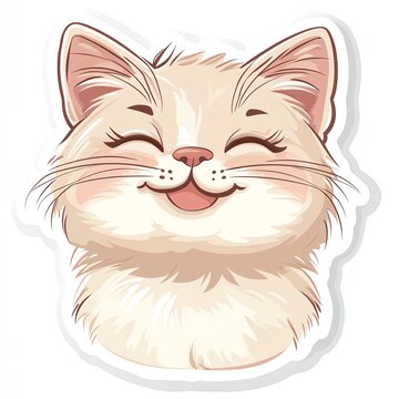 Naklejki Cute cartoon cat face with a joyful expression, perfect for pet lovers and stickers.