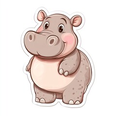 Fototapeta premium Cute cartoon hippopotamus character, cheerful and friendly expression, perfect for kids.