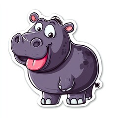 Fototapeta premium Cute cartoon hippopotamus with a cheerful expression and big smile.