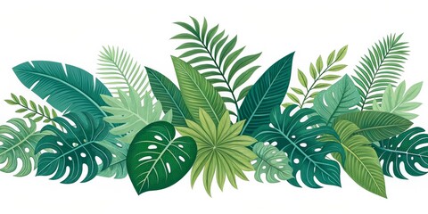Naklejka premium Lush Tropical Leaves Border Detailed Illustration, Tropical Foliage, Green Leaf Composition, Jungle Plants Tropical plants, illustration