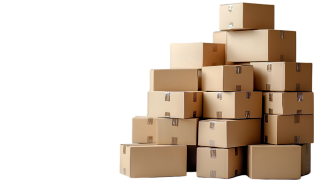 Stack of cardboard boxes isolated on white background