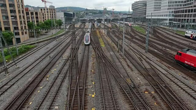 Train arriving at Z&uuml;rich main railway station, the central train station, in Switzerland largest city