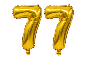 Fototapeta premium Gold Foil Balloon Number 77 - Party Decoration for 77th Birthday & Anniversary