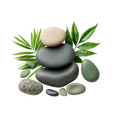 Stones and tropical leaves isolated on white backgrou