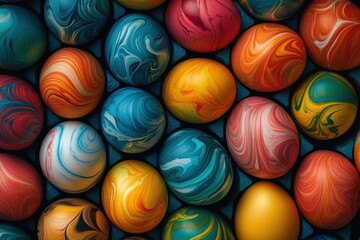 Obraz premium Colorful decorated Easter eggs for a festive spring celebration during Easter Sunday egg hunt with family and friends
