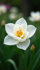 Fototapeta premium Delicate white petals unfolding from a central hub, garden, flowers, nature