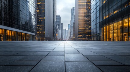 Fototapeta premium beautiful cityscape with an empty modern square and sleek building facades offering a panoramic view of the downtown skyline with no people in sight
