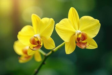 Obraz premium Delicate yellow orchids sway gently in the breeze, petals, garden