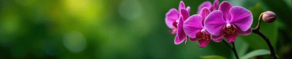 Full-color Phalaenopsis orchid in a pot against greenery, garden, leaves