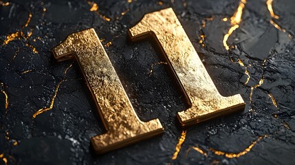 Elegant and Luxurious Embossed Golden Number 11 Design on a Premium Black Background
