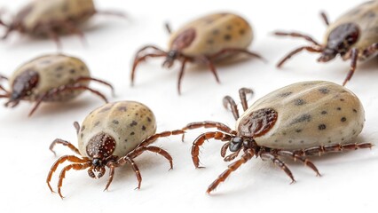 Tick Invasion: A close-up shot reveals a group of engorged ticks, showcasing their distinct features and highlighting their potential health implications.