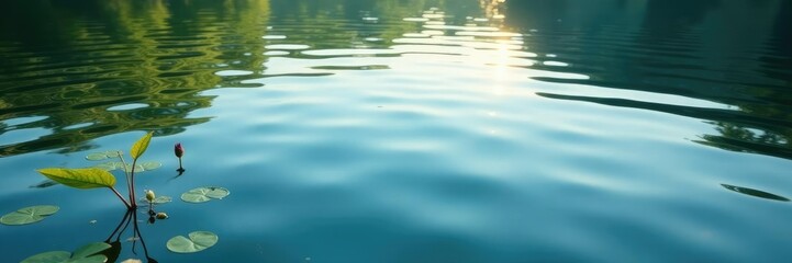 Ripples on a calm lake surface with aquatic plants, calmness, aquatic, ripples