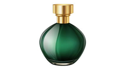 Green perfume Bottle With Gold Cap isolated on white background 