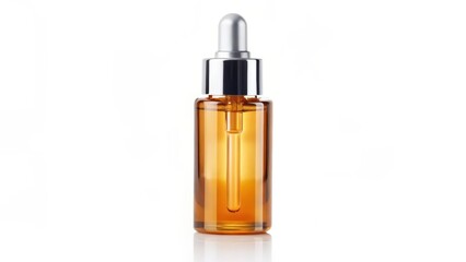 Amber Glass Dropper Bottle on White Background