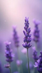Fototapeta premium Soft lavender background with bokeh flowers and delicate leaves, lavender, nature, flowers