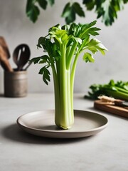 Crisp Green Celery with Leaves – High-Resolution Organic Food Close-Up
