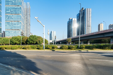 Empty urban road and buildings in the city