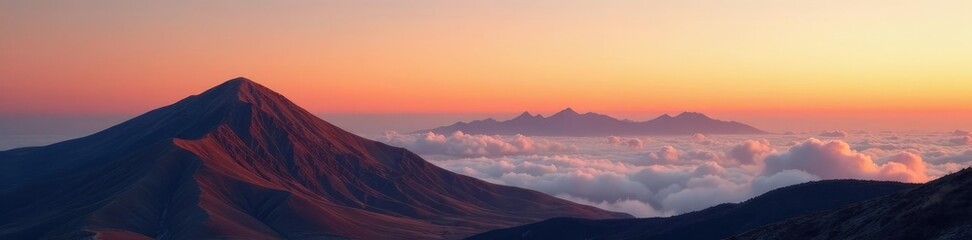 Soft orange hues on clouds at summit of mountain landscape, gran canaria, land, sunset