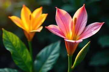 Fototapeta premium Vanilla pod flowers with colorful petals and a delicate stem, colorful, vanillla