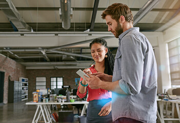 Web designers, tablet and people in small business for brainstorming, development and...