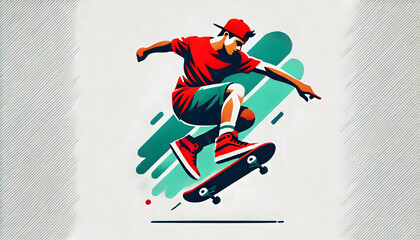 Obraz premium Dynamic Skateboarder in Mid Air Extreme Sports Action Colorful Illustration