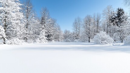 Obraz premium Snowy forest landscape under a clear blue sky. Ideal for winter themes or nature backgrounds