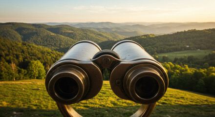 Binoculars pointed towards distant scenery