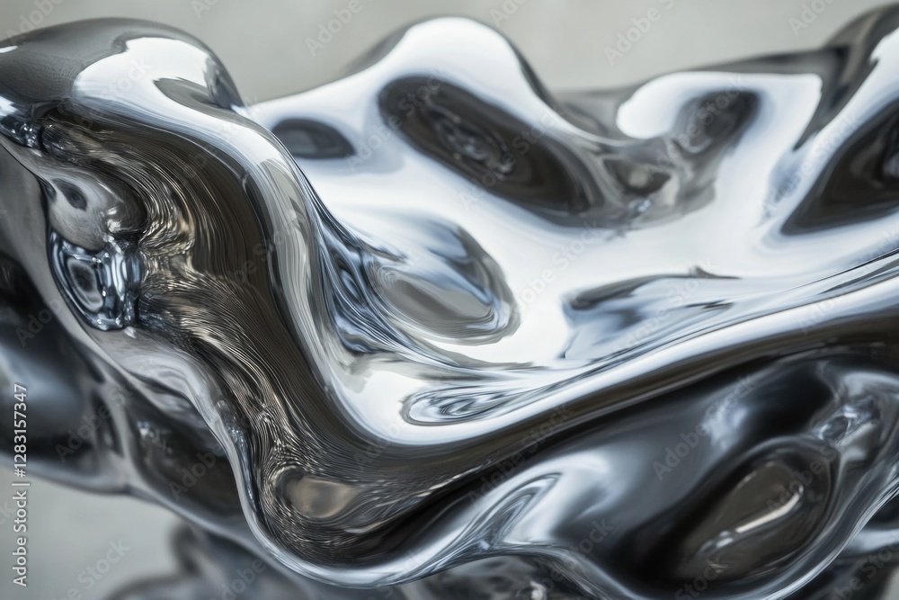 Poster a detailed view of a metallic artwork depicting a wavy motion, suitable for use in designs related t