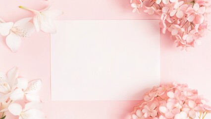 Obraz premium Flowers composition. Pink and white flowers on a pastel pink background. Happy Women's Day, Wedding, Mother's Day, Easter, Valentine's Day. Flat lay, top view. 