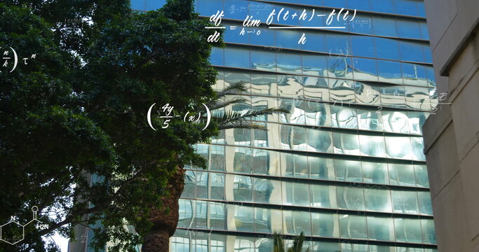 Image of scientific data processing over office building - Powered by Adobe