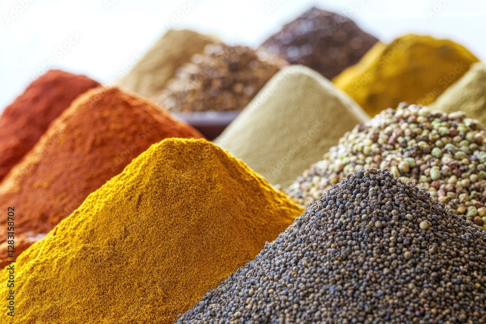 Poster close-up shot of various spices on a table