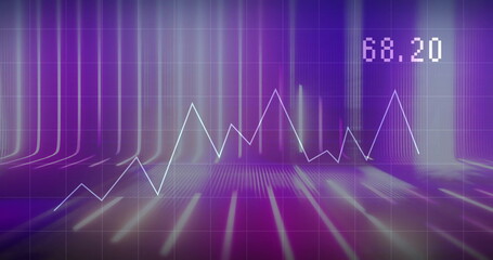 Image of data processing and diagrams over blue shapes