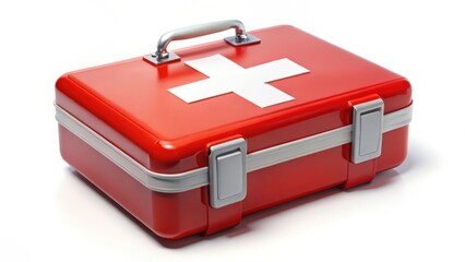Red First-Aid Kit on White Background