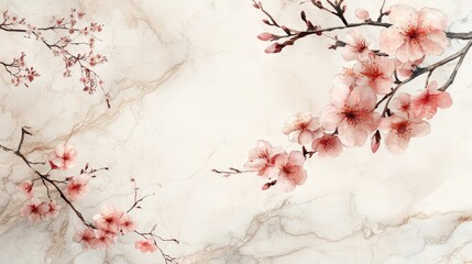 A delicate illustration of cherry blossoms on a marble background, evoking tranquility.