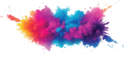 Dynamic and Trendy Watercolor Art: A Bold Display of Vibrant Brush Strokes, Rainbow-colored Splatter, and Aquarelle Stains, Perfectly Set Against a Clean White Canvas for a Modern Artistic Touch"
