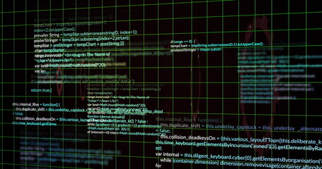 Computer code and data processing image over grid background