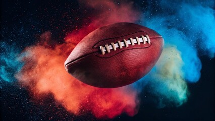 Flaming American football and baseball, fiery sports equipment for competition design. Flying burning balls. Isolated on a black background