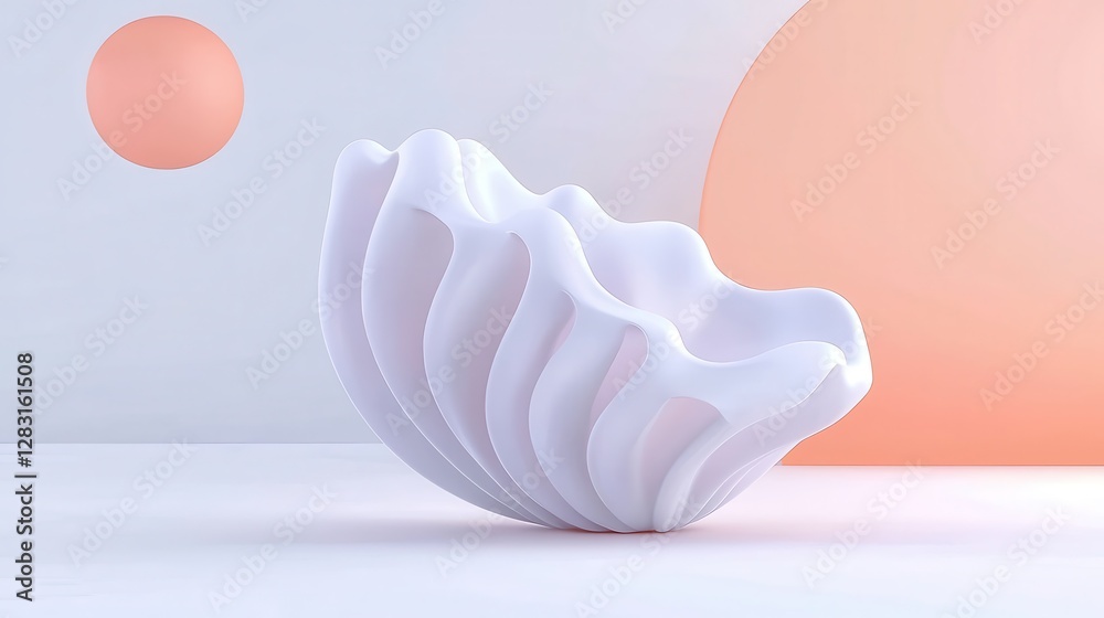 Poster realistic seashell with intricate ridges on isolated background and soft color elements