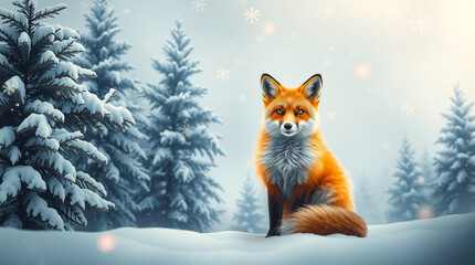 Fototapeta premium Winter Serenity: The Majestic Fox in the Snow