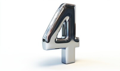 Fototapeta premium 3D Chrome Number Four on White Background