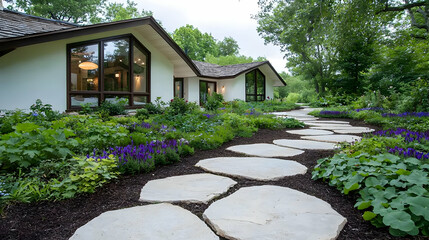 Fototapeta premium Modern home garden path landscaping