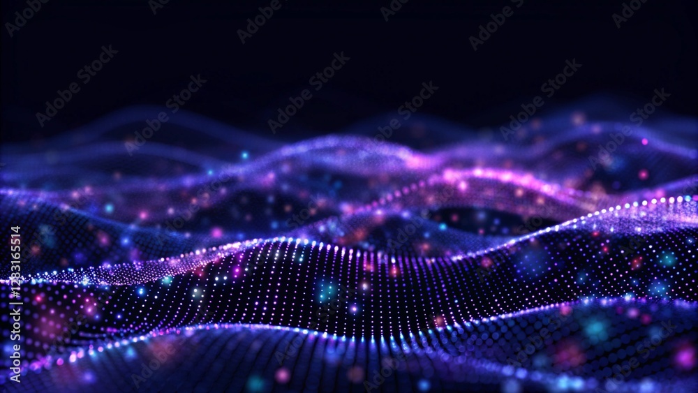 Wall mural cyberspace. data flow, digital generation, electronic field, processed data waves, big data analytic